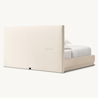 Lit à panneaux rembourrés en bouclette de qualité supérieure, tête de lit haute moderne et minimaliste, cadre de lit plateforme à profil bas pour chambre principale et villa