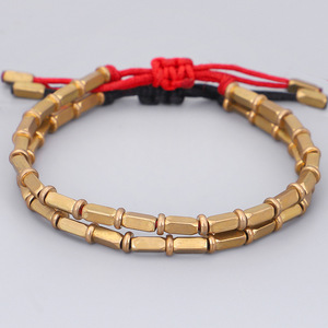 Bracelet porte-bonheur tressé à la main avec perles en cuivre pur et perles en laiton véritable, noué à la main - Product Image 2