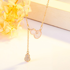 Ciondolo con nappine alla moda Gourd Shell madre acciaio inossidabile placcato platino collana ciondolo doppio disegno zucca catena Figaro - Product Image 5