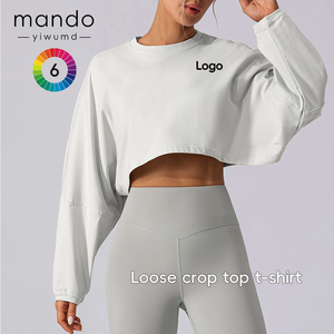 T-<span class=keywords><strong>shirt</strong></span> court ample en <span class=keywords><strong>coton</strong></span> modal pour <span class=keywords><strong>femme</strong></span>, col rond, épaules tombantes, tendance TikTok, pour le yoga et la remise en forme - Product Image 1