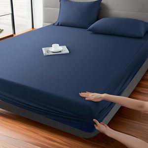 Custom Viscose <strong>Bamboo</strong> <strong>Sheet</strong> Set 300 Thread Count Deep Pocket Navy Blue Fitted <strong>Sheet</strong> Only Colorfast Soft Silky Breathable - Product Image 2