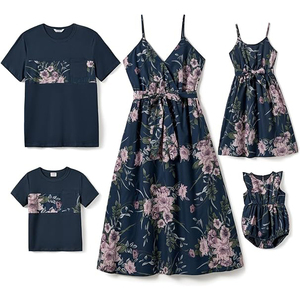 Tenues assorties pour la famille robes maman <span class=keywords><strong>et</strong></span> <span class=keywords><strong>moi</strong></span> vacances hawaïennes imprimé tropical robe à bretelles spaghetti <span class=keywords><strong>et</strong></span> ensemble chemise - Product Image 1