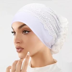 Hijab Turban en Dentelle à Volants Musulman, Sous-Hijab Élégant en Dentelle Florale, Bonnet Foulard Doux et Extensible pour Femme - Product Image 5