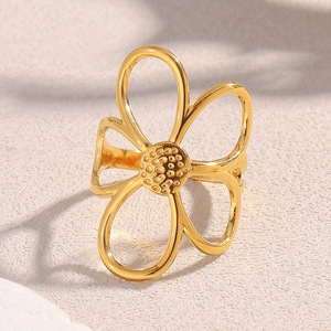 Stainless Steel 18K Gold Plated Hollow Flower Open <b>Ring</b> Minimalist Floral <b>Statement</b> Finger <b>Ring</b> For Women Trendy Daily Jewelry - Product Image 3