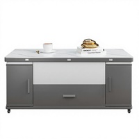 Table basse moderne en bois massif et verre trempé avec accents dorés de luxe, design multifonctionnel pour salon