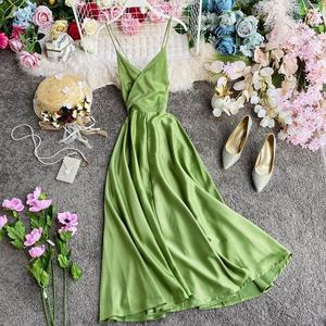 <span class=keywords><strong>Abito</strong></span> Estivo Personalizzato in Chiffon di Seta per Donna, Lunghezza Media, Senza Maniche, con Spalline, Ampio Gonna, Sexy <span class=keywords><strong>Abito</strong></span> da Spiaggia in Raso con Schiena Scoperta - Product Image 4