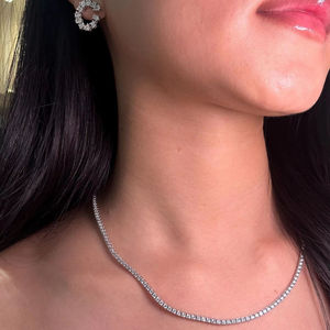 Round Shape Moissanite 925 Silver Tennis <b>Necklace</b> Dainty <b>Statement</b> Elegant Anniversary Engagement Party Jewelry Gift Style - Product Image 3