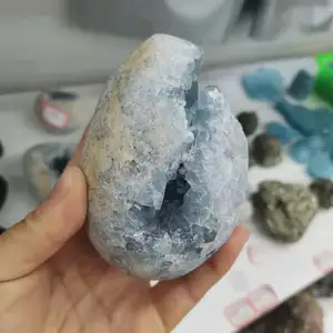 Wholesale Natural Egg Shape Raw Celestite Geode Reiki Healing Blue Crystal Cluster