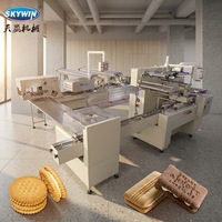 Machine à sandwichs de biscuits fourrés à la crème Skywin Two Lanes avec machine d'emballage de biscuits sur le côté