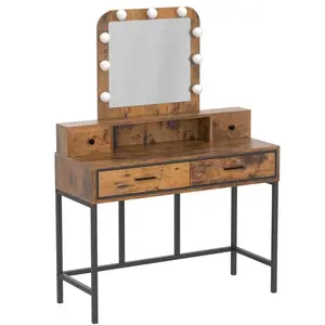 Meja rias antik dengan cermin 40 ", meja rias besar dengan laci 9 lampu LED meja rias kamar tidur dengan bingkai logam