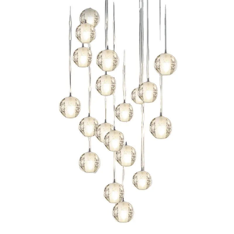 Girban Modern Clear Glass Bubbles Pendant Light Nordic LED Ball Crystal Chandeliers for Staircase Lobby