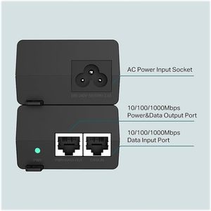 TL-PoE160S <span class=keywords><strong>TP</strong></span>-<span class=keywords><strong>Link</strong></span> Gigabit PoE iniettore per UL Certified Black Desktop/supporto a parete Plug Play 328 15.4W/30W PoE forniture - Product Image 2