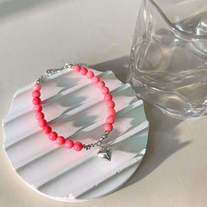 Bracelet à breloques en forme de cœur en corail rose pour femmes, bijoux élégants et minimalistes, cadeau en argent pur S925 - Product Image 2