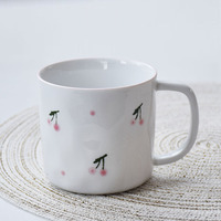 Mug au design unique, style Niche Ins, pour café et eau, mignon, en céramique pressée à la main, compatible lave-vaisselle et micro-ondes, mug de bureau pour couple, cerise