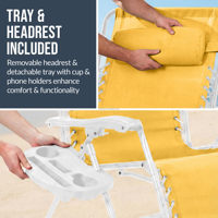 Chaise longue pliante portable avec coussin amovible, appui-tête et porte-gobelet, en acier inoxydable robuste et textilène, pour la plage, la pêche et la randonnée