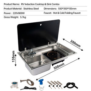 Évier et plaque de cuisson à induction combinés en acier inoxydable SS304 de qualité supérieure pour caravanes, <span class=keywords><strong>camping</strong></span>-cars, bateaux, yachts, cuisinière électrique marine avec évier intégré - Product Image 3