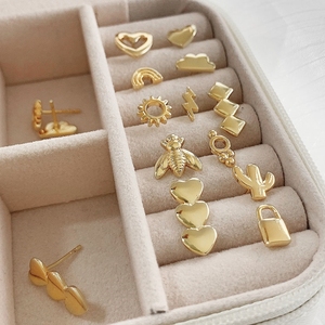 Wholesale Cute Designer 18K Gold Plated Cubic Zirconia Lock Stud Earrings for Women - Product Image 2