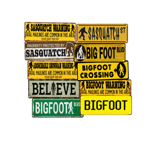 Plaques de signalisation métalliques rétro Bigfoot Sasquatch – Décoration maison, garage, bar ou cadeau – Style vintage, thème animal amusant - Product Image 1