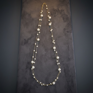 Beautiful Women's <b>Long</b> Gold Polish Round AAA Pearl <b>Necklace</b> Trendy 183778 - Product Image 2