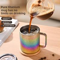 Mug écologique à double paroi en titane pur avec couvercle, tasse à café, bouteille d'eau portable pour le camping en plein air, le bureau et la maison