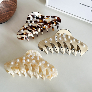 Pinzas <span class=keywords><strong>de</strong></span> Pelo con Perlas para <span class=keywords><strong>Mujer</strong></span>, Marca DongDong, Pinzas <span class=keywords><strong>de</strong></span> Pelo Francesas <span class=keywords><strong>de</strong></span> Acetato, Accesorios para Cabello Grueso, Tamaño Grande - Product Image 1