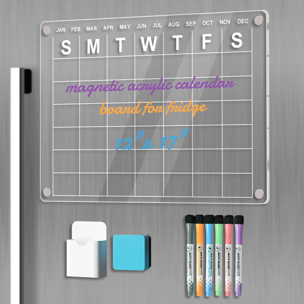 Set Van 2 Hoge Kwaliteit Magnetische Acryl Kalender Custom Logo Clear Of Effen Kleur Acryl Kalenderbord Voor Muur