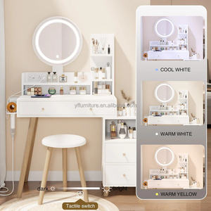 Juego de tocador de maquillaje de alta calidad con espejo con luz LED y taburete de cojín, tocador con mesita de noche - Product Image 5