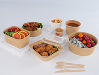 Vente en gros de bol à emporter pour restaurant en papier kraft jetable bol à salade à fond carré boîte à lunch avec couvercle 900ml 1200ml 1400ml