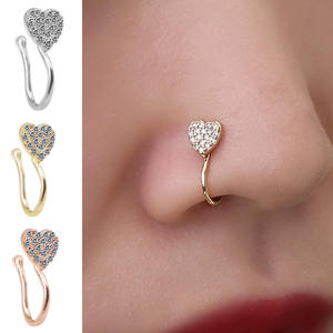 Anillo de nariz con circonita en forma de corazón, joyería abierta sin perforación, regalo para mujer, joyería de moda, oro rosa, plata, oro - Product Image 3