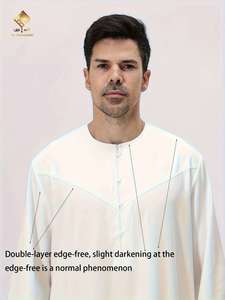 Thobe arabe élégant pour homme - Robe de prière à manches longues, douce, lavable en machine, toutes saisons, en coton de qualité supérieure et doux. - Product Image 6