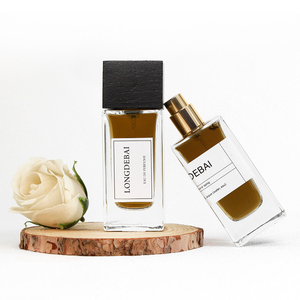 Luxury New Crimp Rectangle Empty <b>Perfume</b> Spray Bottle 30ml 50ml 100ml Clear Square Glass <b>Perfume</b> Bottle with Black Wooden Cap - Product Image 2