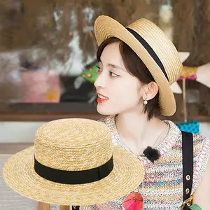 무료 배송 미니 uv 태양 소녀 여성 남성 도매 프로모션 여름 해변 플랫 밀짚 모자 페도라 BOATER 모자 여성