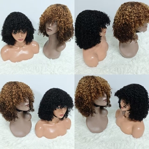 Letsfly Promotion 67$ Perruques bouclées Pixie avec frange 14 pouces 250% de densité sans dentelle 210 grammes 100% cheveux humains Perruques Remy Extension de cheveux - Product Image 6