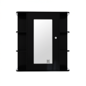 Armoire à miroir noire avec cadre en MDF, verre rectangulaire anti-buée, design moderne pour salle de bain, à suspendre au mur, 30-40 pouces - Product Image 1