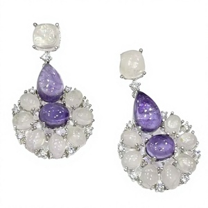Pendientes de piedra semipreciosa de latón brillante, accesorios de moda elegantes para mujeres y niñas para fiestas, bodas, gran idea de regalo - Product Image 2
