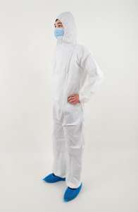 ชุดคลุมกันน้ำแบบใช้แล้วทิ้ง ราคาถูก สีขาว ผ้าไม่ถักทอ สำหรับงานเคมีในห้องปฏิบัติการ ชุดป้องกันความปลอดภัย ไซส์ M-3XL - Product Image 3