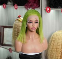 Pelucas Neon Bob 13x4 HD con Encaje Frontal Transparente para Cabello Virgen Brasileño, Sin Pegamento, para Mujer, Lisas y Sedosas, Verde Neón, Verde Limón