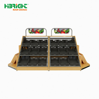Highbright Commerciële Supermarkt Aanpasbaar Ontwerp Hoge Capaciteit Zwaarbelastbaar Houten Metalen Gepolijste Vrijstaande Display Stand