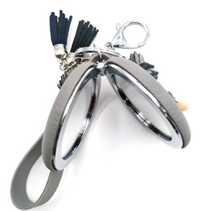 Của phụ nữ vòng nhỏ gọn da trang điểm gương <span class=keywords><strong>Keychain</strong></span> với tua <span class=keywords><strong>handmade</strong></span> sản phẩm da - Product Image 4