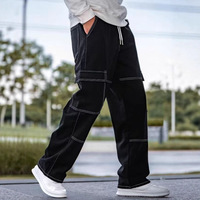Jeans amples noirs pour hommes, coupe large, non lavés, surdimensionnés, imprimés, vente en gros OEM