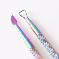 Outils de manucure double tête pour nail art, dissolvant de vernis gel, repousse-cuticules triangulaire en titane arc-en-ciel, outils de manucure pour élimination des peaux mortes