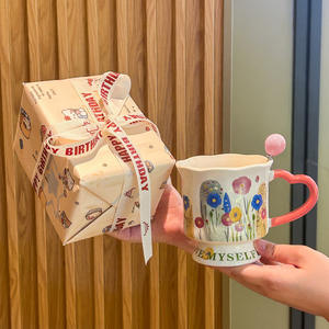 Taza de Café de Cerámica de Alta Gama con Diseño Floral, Apta para Microondas y Lavavajillas, Reutilizable, para Regalos y Ocasiones, Uso Doméstico - Product Image 5