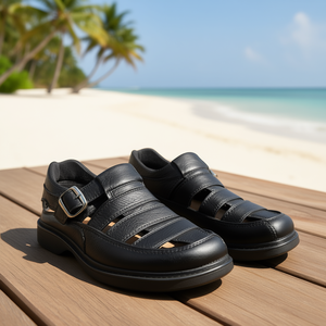 Sandales Huarache en cuir confortables pour hommes, antidérapantes, respirantes, plates, semelles en caoutchouc EVA, pieds nus, position supérieure - Product Image 2