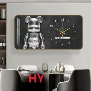 Relógio moderno de parede para sala de estar, caixa de cristal de porcelana luxuosa, relógio com medidor horizontal, pintura decorativa