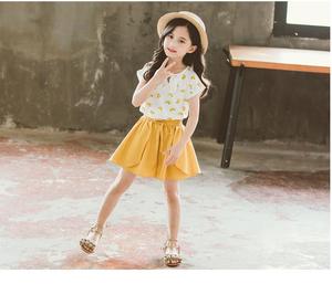 Vente en gros des produits les plus vendus, t-shirt et jupe pour enfants à imprimé fruits, style coréen, ensemble de vêtements pour filles, vente chaude, ensemble de 2 pièces pour filles - Product Image 2