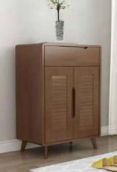 New Arrival Walnut Wood Shoe Cabinet with <b>Drawer</b> & Louvered Doors for Mid-Century Modern Entryway - Product Image 6