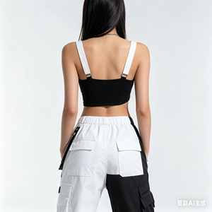 Ensemble haut court et pantalon cargo bicolore noir et blanc pour femme, <span class=keywords><strong>tenue</strong></span> de danse K-Pop pour spectacle sur scène, ensemble 2 pièces - Product Image 5