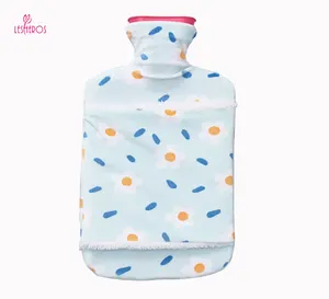 Lesheros 1000ml Rubber Hot Water Bottle Knitting Fragmented Flowers Pattern With Super Soft Cover