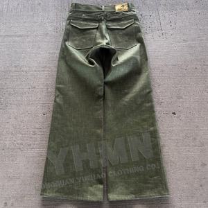 カスタム 16オンス シンチバック 赤耳 セルビッジ生地 日本製 ブーツカット ヴィンテージ ストレート ワイドレッグ 生デニム グリーンセルビッジ バギー ジーンズパンツ - Product Image 2