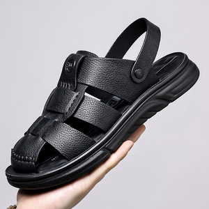 Sandales d'été à plateforme à bout fermé pour hommes, taille 45 46 47 48, chaussures de plage à enfiler, couleur unie noire XC3368 - Product Image 1